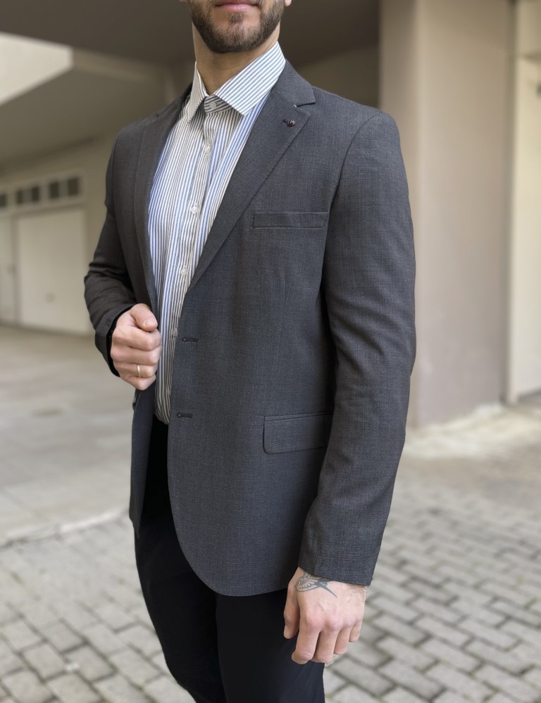 Ανδρικό ανθρακί σακάκι με τσέπες 6591B φωτογραφία